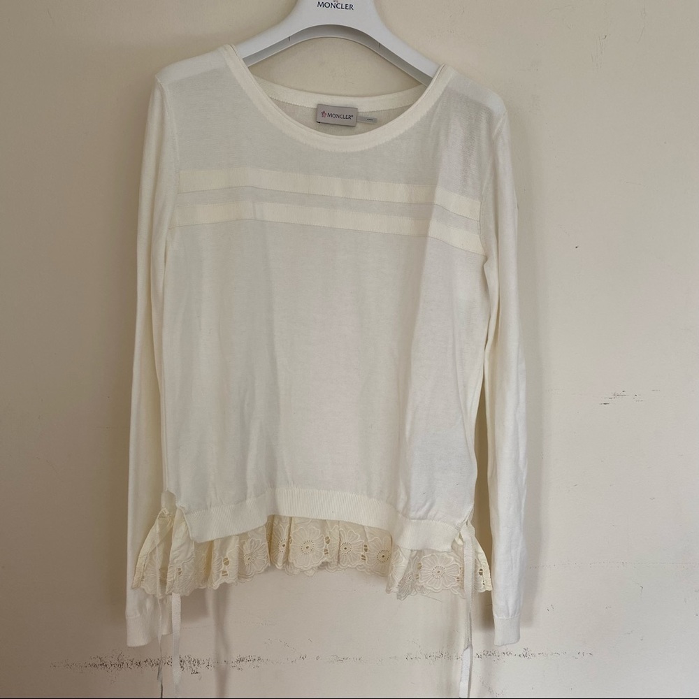 Moncler White Sweater Ruffle Hem New Small